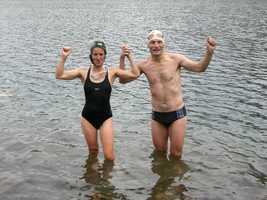 Michelle and Mark triumphant after the final swim