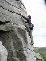 Christine racing up High Neb Buttress