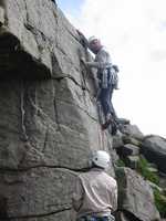 Dave on Autumn Gold with Roger Dyke looking on