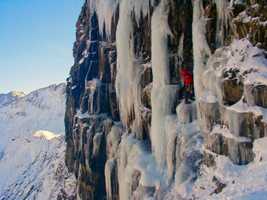 Ice climb on the Devils Kitchen Cliffs