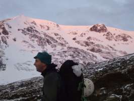 An Alpine Glow over Jim Symon on his actual 50th on the way in to Creag Meagaidh  [Andy Stratford]