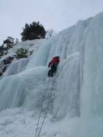 Dave Bish on the Crux (P3) of The classic Tjonnstadbergfossen (WI4)  [Andy Stratford]