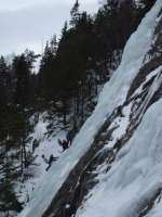 Colin (Top), Craig & Gareth at the 2nd belay on Klappfoss (WI4)  [Andy Stratford]