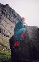 Roger bouldering at Coire Lagan