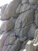 Roger leading at Porthgwarra Buttress
