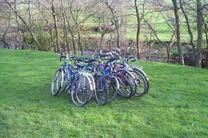 Bike pile at the campsite in Swaledale