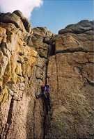 James on Vertical Crack at Sennen Cove