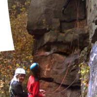 Oct 2009: Climbing (or cleaning) at Broadbottom (Christine Stark)