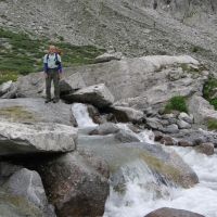 Dave about to cross Cantun stream before falling in (James Richardson)