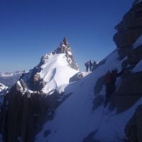 Dave on Midi-Plan Traverse (Roger Daley)