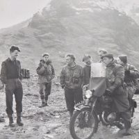 06 Glen Coe - Cliff and Teddy Wood on motorbike and other KMC members, 1950s (Derek Seddon Collection)