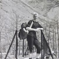 09 Milly Black at Glen Nevis footbridge (Scottish 4,000s walk) (Derek Seddon Collection)