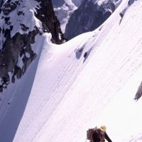 Peter following up the Spencer Couloir on the Aig de Blaitiere in the Chamonix Aiguilles (Jim Gregson)