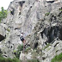 Jenny abbing down from top of Nea (Roger Dyke)