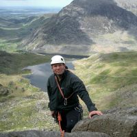 Roger arriving at the belay (Peter Walker)