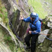 Abseiling off Dinas Mot in rain (Mark Furniss)