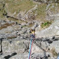 Tackling the crux. Andy S on 'F' Route, Gimmer (Colin Maddison)