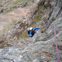 Bob Kelly enjoying big flat slopers - P4 Main Wall, Cyrn Las (Colin Maddison)