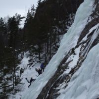 Colin (Top), Craig & Gareth at the 2nd belay on Klappfoss (WI4) (Andy Stratford)