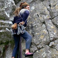 Duncan cleared the spectator gallery by climbing the crack and loose blocks above it (Roger Dyke)