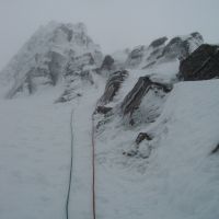 Jim Symon in the murk on Ewan Buttress, Coire an Lochain (Colin Maddison)