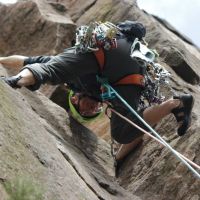 Andy Bridging on Three tree climb (Simon Robertshaw)