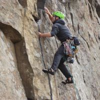 Andy cruxing on Avalanche Wall (Dave Dillon)