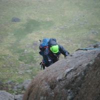 Andy enjoying a bit of a 'blow' on the Sub-Cneifon Rib (Colin Maddison)