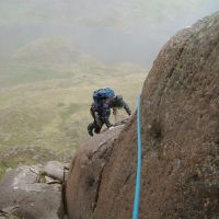 Andy enjoying  a bit of rain on the Sub-Cneifon Rib (Colin Maddison)