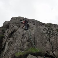 Meanwhile, in Cwn Glas Bach, Colin leads a rarely climbed Xmas Dinner (Vdiff) (Andy Stratford)