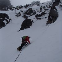 James leading The Runnel Coire An T Sneachda (Jo Sayers)