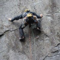 Gareth Williams on Khubla Khan (E4 6b), Never Never Land, Quarries (Alan (L) Jones)