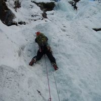 Craig on Host (WI 4), Vemork Bridge, Rjukan (Colin Maddison)