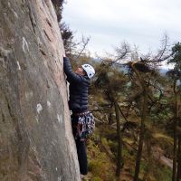 Aleks leading "Damascus Crack" (HS, 4a) (Dave Wylie)