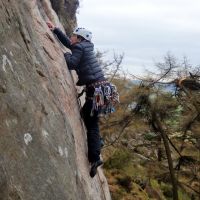 Aleks leading "Damascus Crack" (HS, 4a) (Dave Wylie)