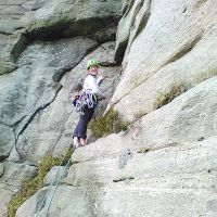 Emily smiling on Robin Hood's Crack (Dave Shotton)