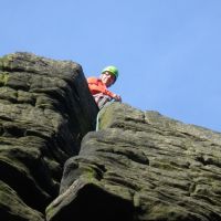 Topped out - Andy on Ylnosd Rib (Rob's Rocks) (Dave Shotton)