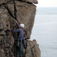 Roger leading Main Face Climb. Diff (Dave Wylie)