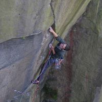 Scott on Constable's Overhang (E5) (Rob Allen)