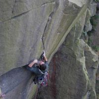 Scott on Constable's Overhang (E5) (Rob Allen)