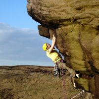 Gareth attempting "The Hanging Crack" (E2, 5b) (Dave Wylie)