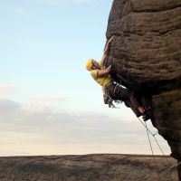 Gareth attempting "The Hanging Crack" (E2, 5b) (Dave Wylie)