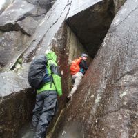 Tim and Joe find the only dry rock on Craig Pant Ifan Upper Tier (Dave Shotton)