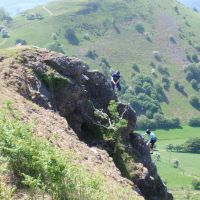 On the arete of 'James the Red Engine' with Castell Dinas Bran in the distance (Dave Shotton)