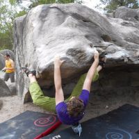 Dan about to lose his shoe to a steep traverse at 95.2 (Nils Elgar)