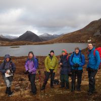 The Mamores Munro team with Coire an Lochain behind and Binean Beag centre left (Andy Stratford)