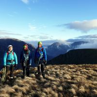 Caro, Andy and Stuart on Carnedd y Filiast after climbing "The Ridge" (Dave Wylie)