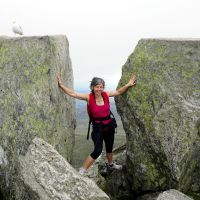 Caro between Adam and Eve on Tryfan (Dave Wylie)