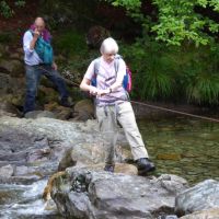 Sandy negotiating the stepping stones (Virginia Castick)