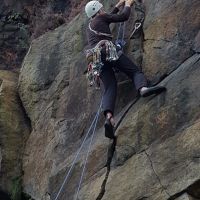 Dave lacing the final moves of Sunset Crack (VS) as the daylight fades. (Daniel O'Brien)